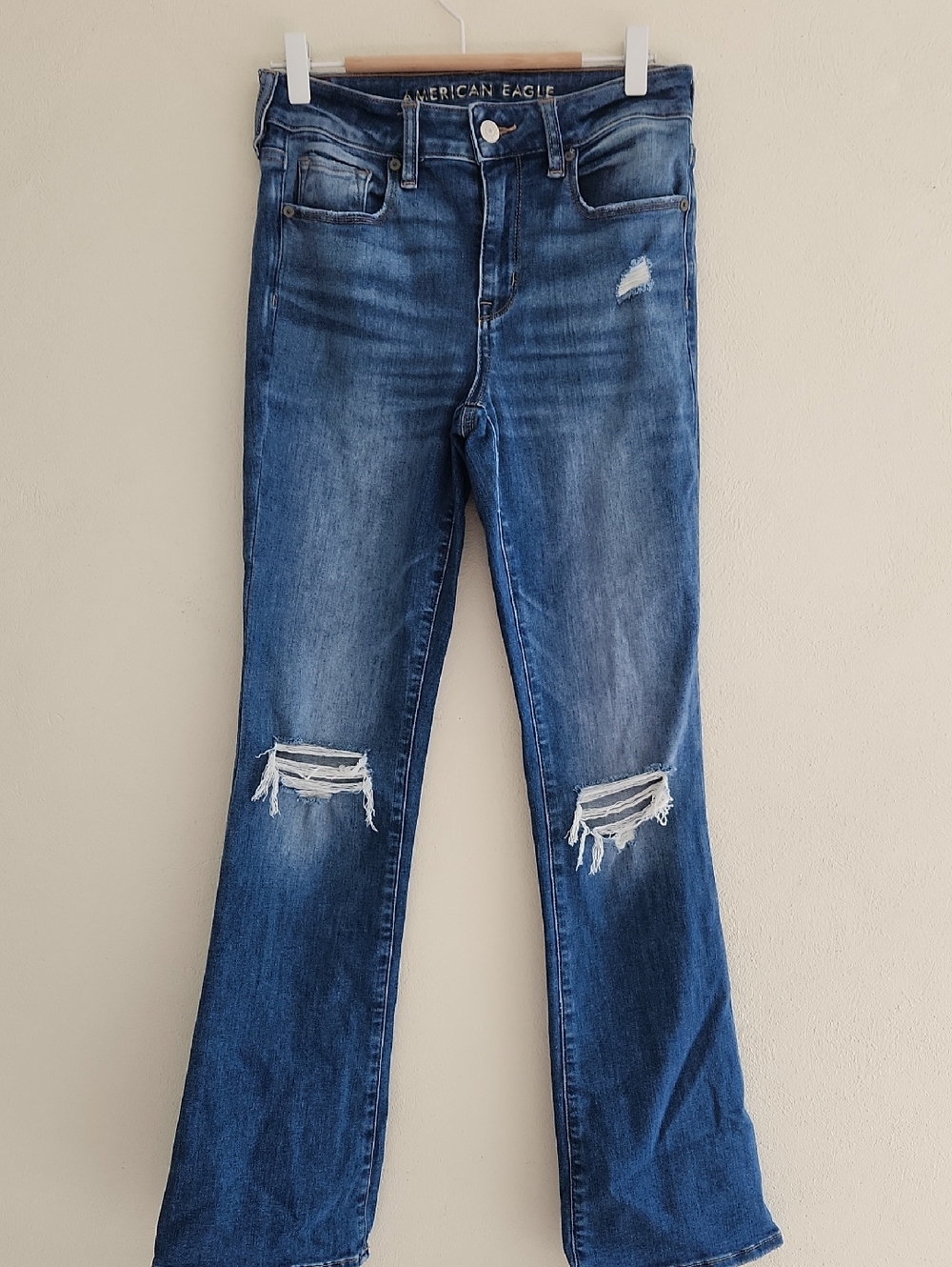 American Eagle Outfitters Distressed Blue Flare Jeans